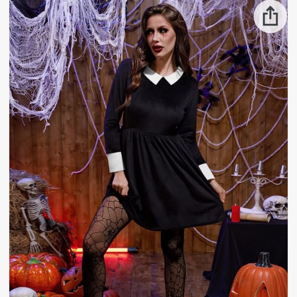 L-Wednesday Addams Costume-velvet-Warm